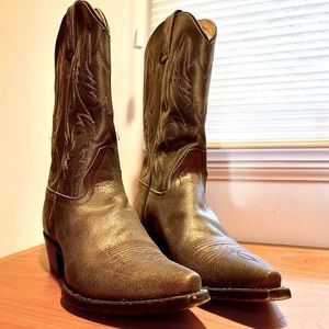Sonora Western Cowboy Boots Metallic Brown Gold Flame Design, size 7.5